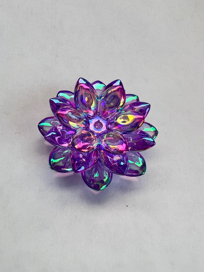 5 SETS-15 Pieces 38mm Lotus Flower Beads Clear PURPLE UVAB Iridescent Rain image 0