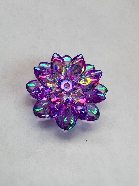 5 SETS-15 Pieces 38mm Lotus Flower Beads Clear PURPLE UVAB Iridescent Rain image 0