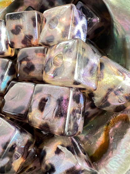 5 PCS - 16mm Clear/Black Leopard Design UVAB Iridescent Rainbow Glitter Beads image 3