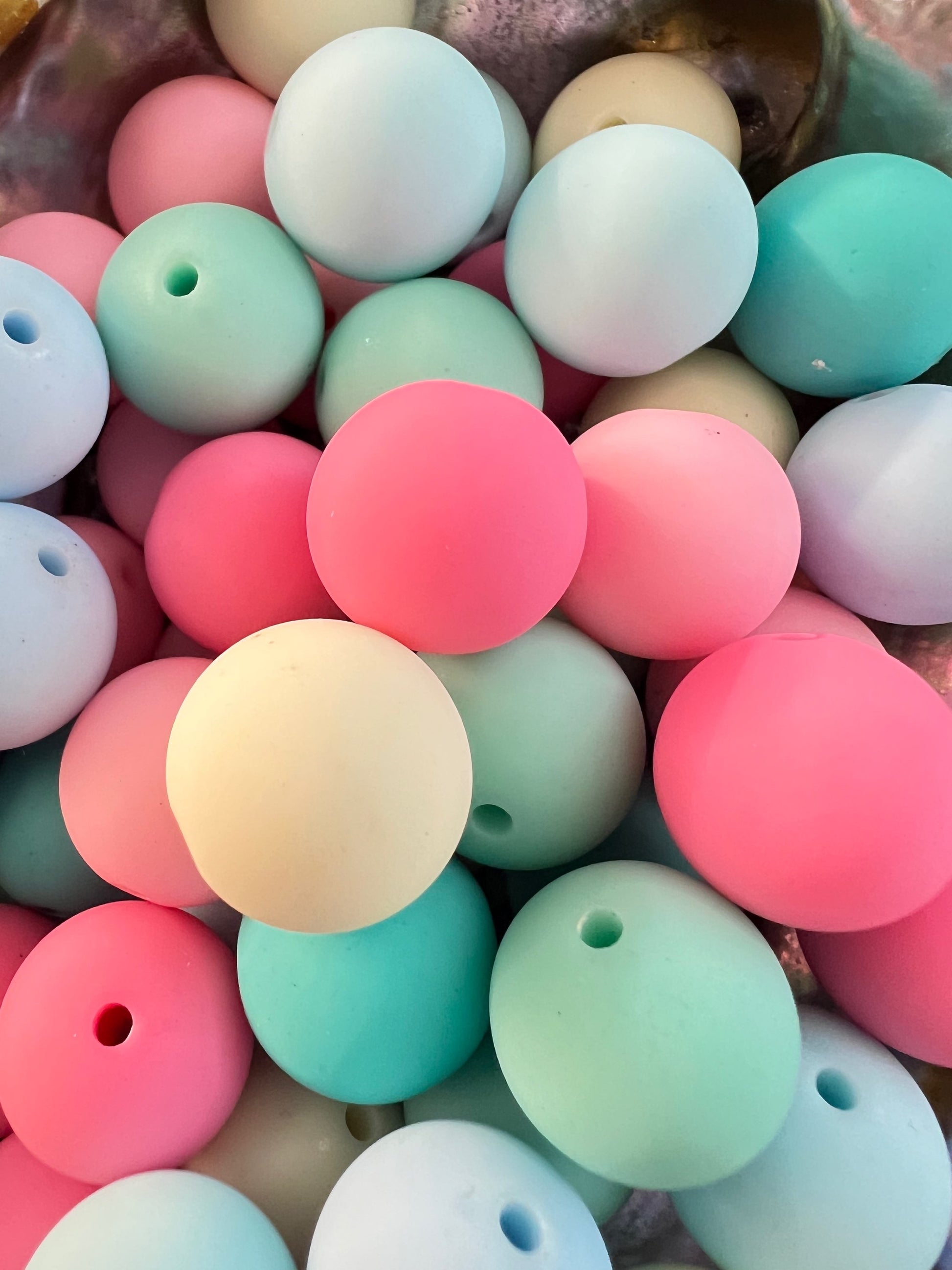 10 PCS- 15mm PASTEL Teal/Blue/Pinks/White MIX Silicone Touch Round Mixed Beads image 2