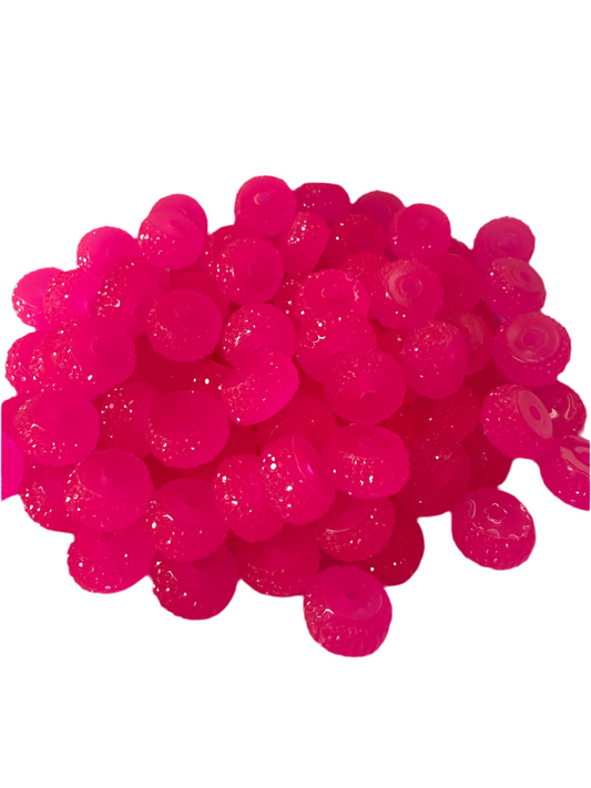 R54- (10PCS) 12mm NEON PINK Round Rondelle Style Spacer Plastic/Acrylic Beads for DIY