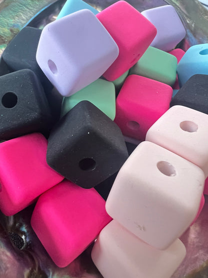 10 PCS- 14mm Silicone Touch Bright Mixed Color Cube/Square Beads image 1