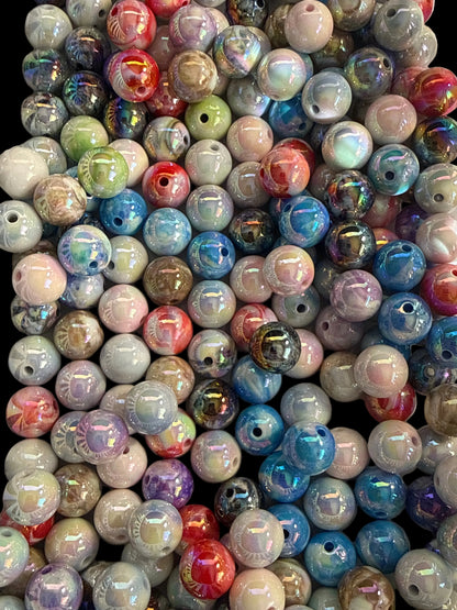 B71- (10PCS) 15mm Round Mixed Colors Marble/Swirl UVAB Acrylic Beads for DIY