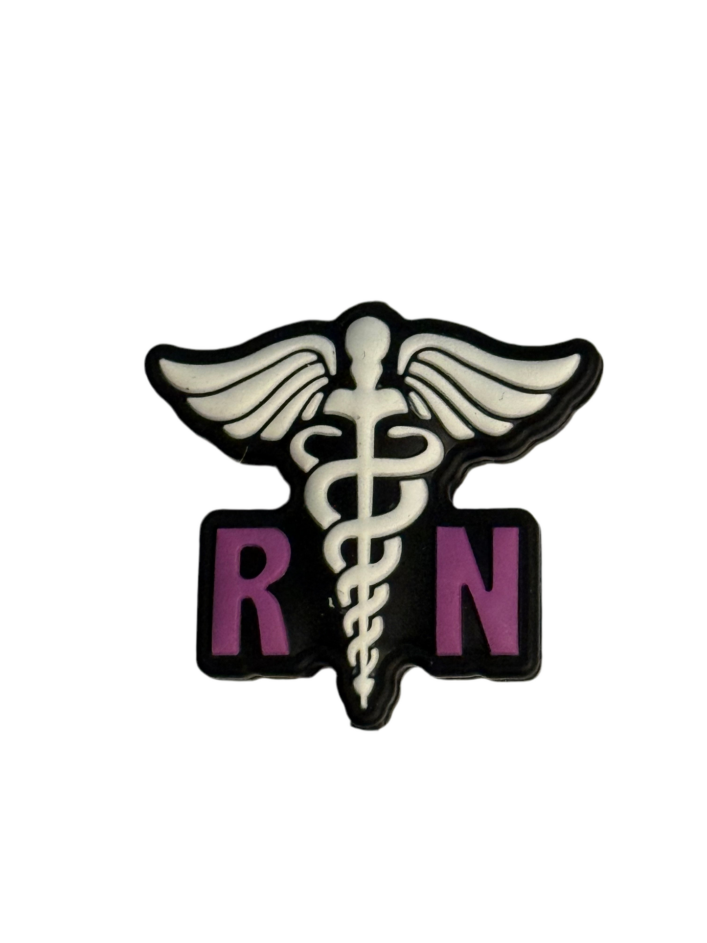 F/C16- (1)PC 1.2" Purple RN W/ White Caduceus Symbol Focal Bead for DIY Keychains, Wristlets, Cup Charms, Car Charms ETC
