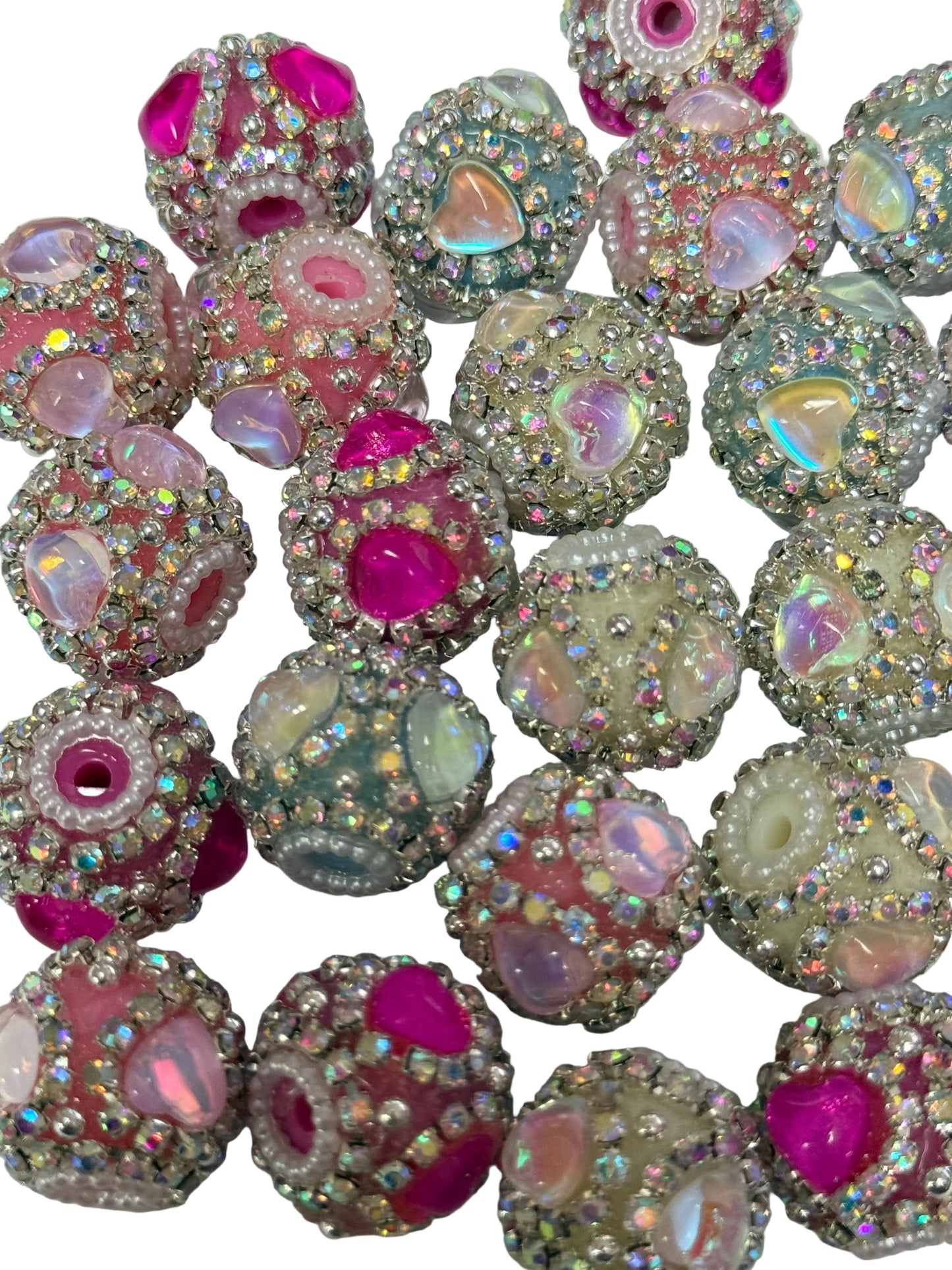 R139- (5PCS) 20mm High Quality Mixed Colors Round Rhinestone W/Hearts Beads for DIY
