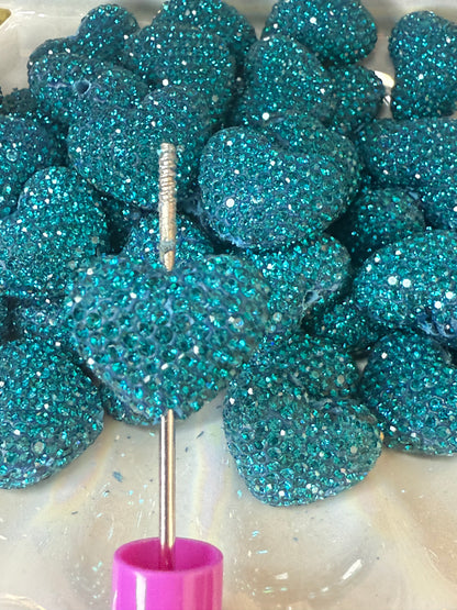 R44- (1PC) High Quality 24mm HEART Teal Pave-rhinestones with Polymer Clay Core Beads for DIY