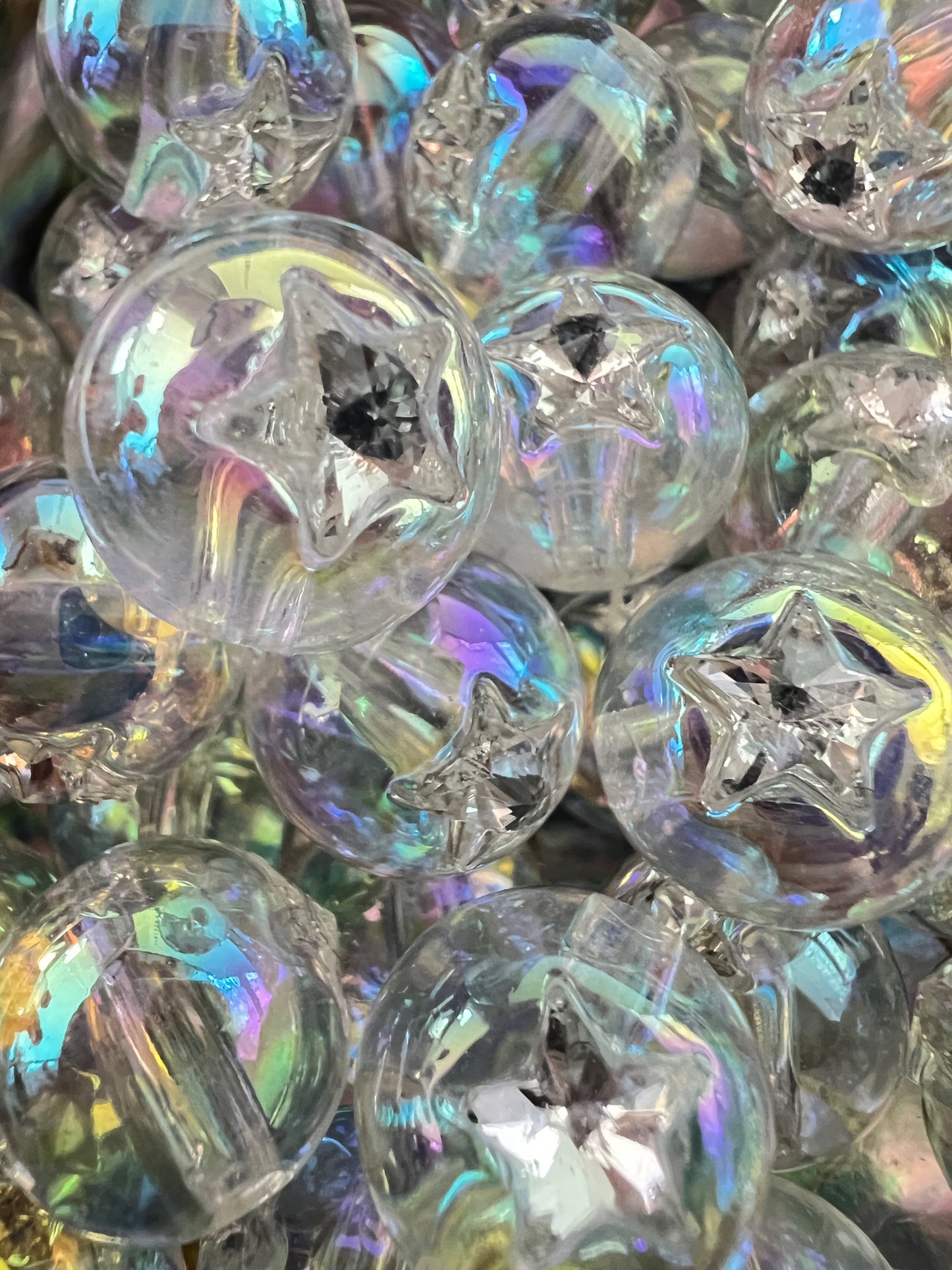 10 PCS- 15mm  Clear UVAB with Rhinestone STAR Transluscent Round Acrylic Beads image 2