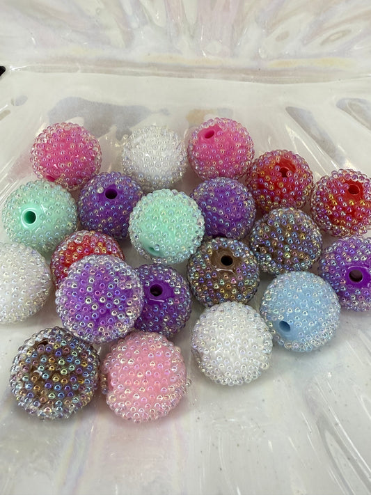 R98- (10PCS) 16mm Mixed Color Bubblegum Acrylic Beads Coated with Mini Clear AB Bubble Beads for DIY