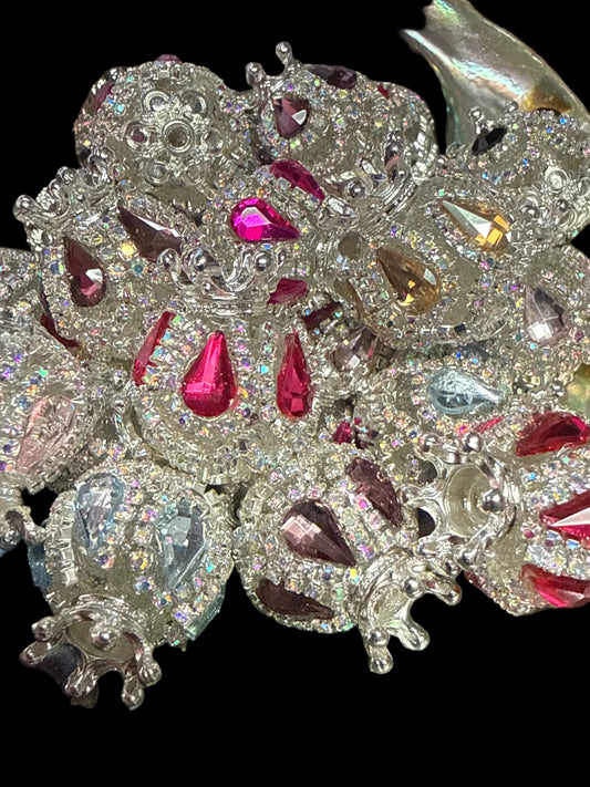 R163- (5PCS) 19mm Fancy W/CROWN Round Mixed AB Colors Gems/Rhinestone Beads for DIY
