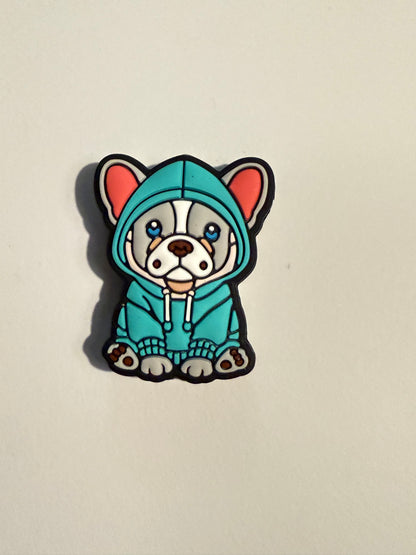 F/A25- (1)PC 1.3" Choose your color- Cute French Dog W/Hoodie Focal Bead for DIY Keychains, Wristlets, Cup Charms, Car Charms ETC