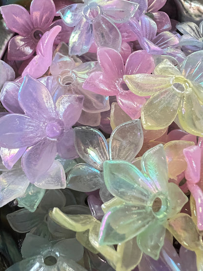 10 PCS- 22mm Flower Base Pastel Rainbow UVAB Galaxy Iridescent Glitter Beads image 1