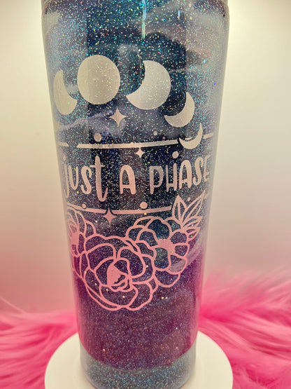 (1)- RTS 32oz Tapered Milky Way Just a phase MOONS teal/bl/glitter Epoxy Tumbler image 0