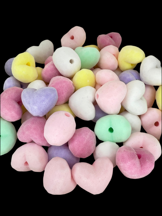 S2- (10PCS) 18mm Mixed Colors PASTEL Fuzzy Flocked Velvet Soft Touch Heart Beads DIY