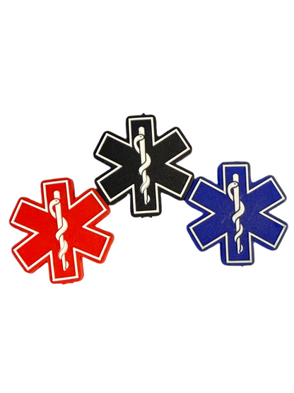 F/C24- (1)PC 1" Choose Your Color- Red/Black/Blue Medical Star Of Life/EMS Focal Bead for DIY Keychains, Wristlets, Cup Charms, Car Charms ETC