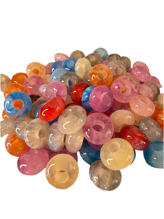 R74-(10PCS) 14mm Multi Color Galaxy Glitter Shimmer Iridescent Smooth Round Style Spacer/Wheel Acrylic Beads for DIY