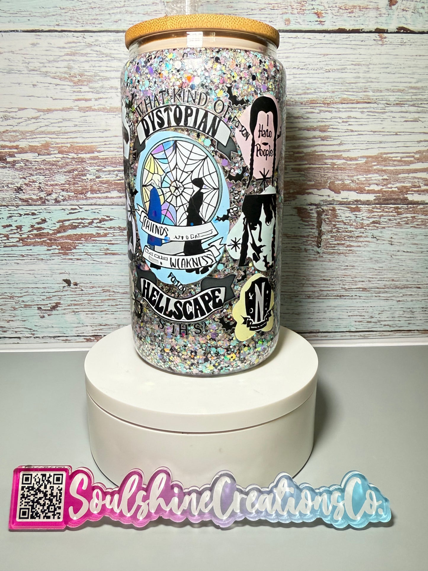 (1)- Ready To Ship Colorful WEDNESDAY Design 16OZ ACRYLIC Snow Globe Tumbler