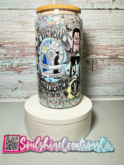 (1)- Ready To Ship Colorful WEDNESDAY Design 16OZ ACRYLIC Snow Globe Tumbler
