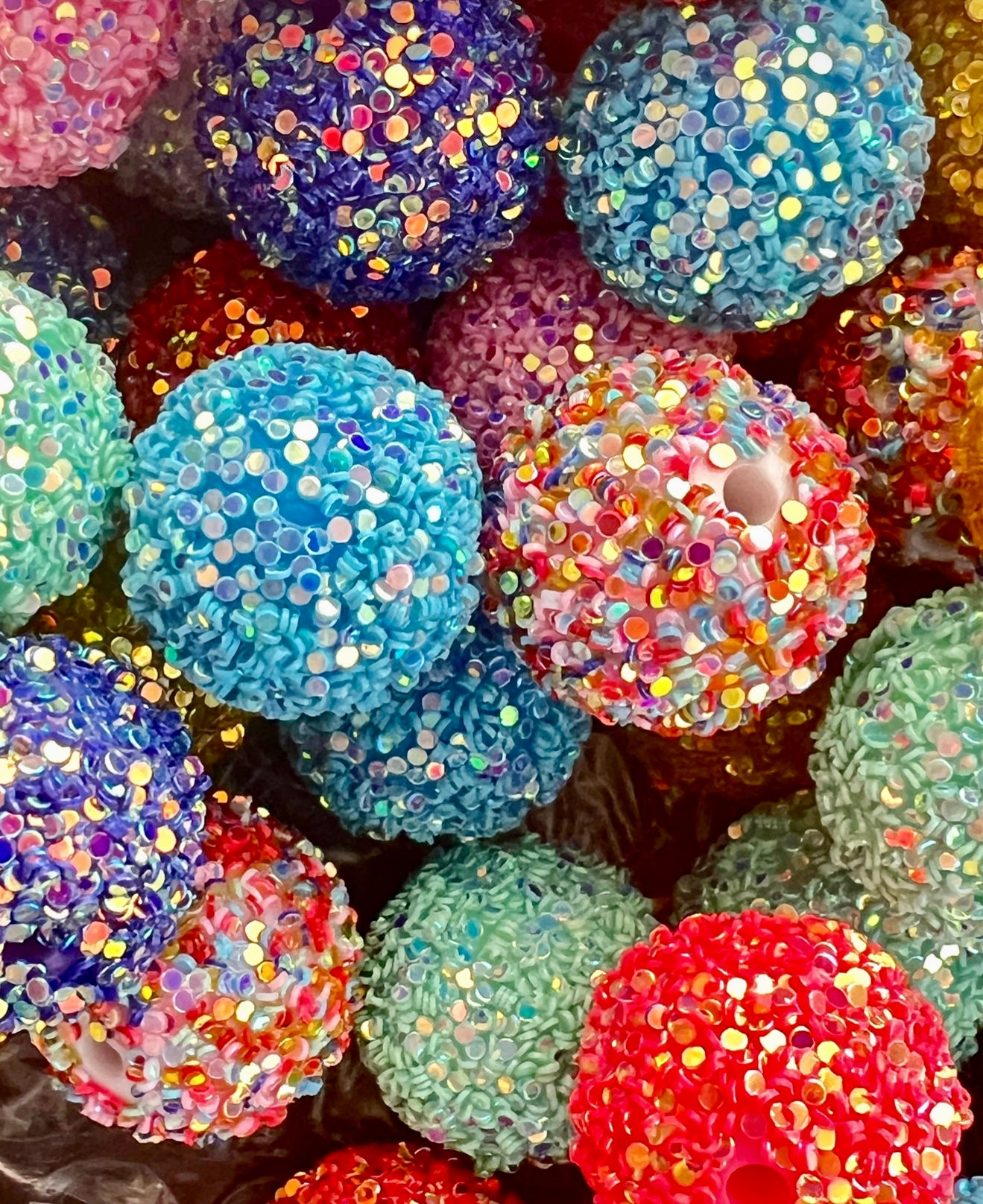 R23- (10PCS) 20mm Mixed Color Bubblegum Acrylic Sugar Beads Coated with Glitter Flakes Beads for DIY