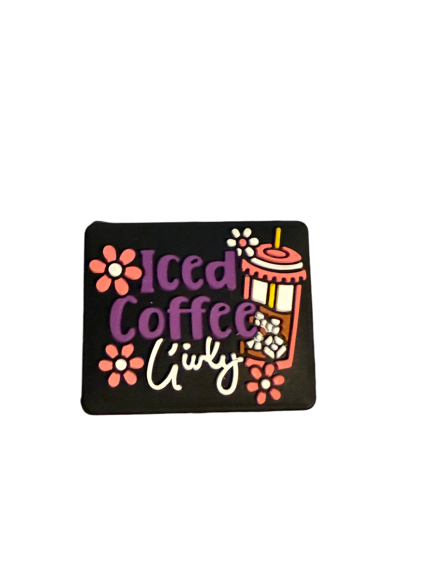 F/COF2 (1)PC 1.1" Iced Coffee Girly W/Iced Coffee/Flowers Focal Bead for DIY Keychains, Wristlets, Cup Charms, Car Charms ETC
