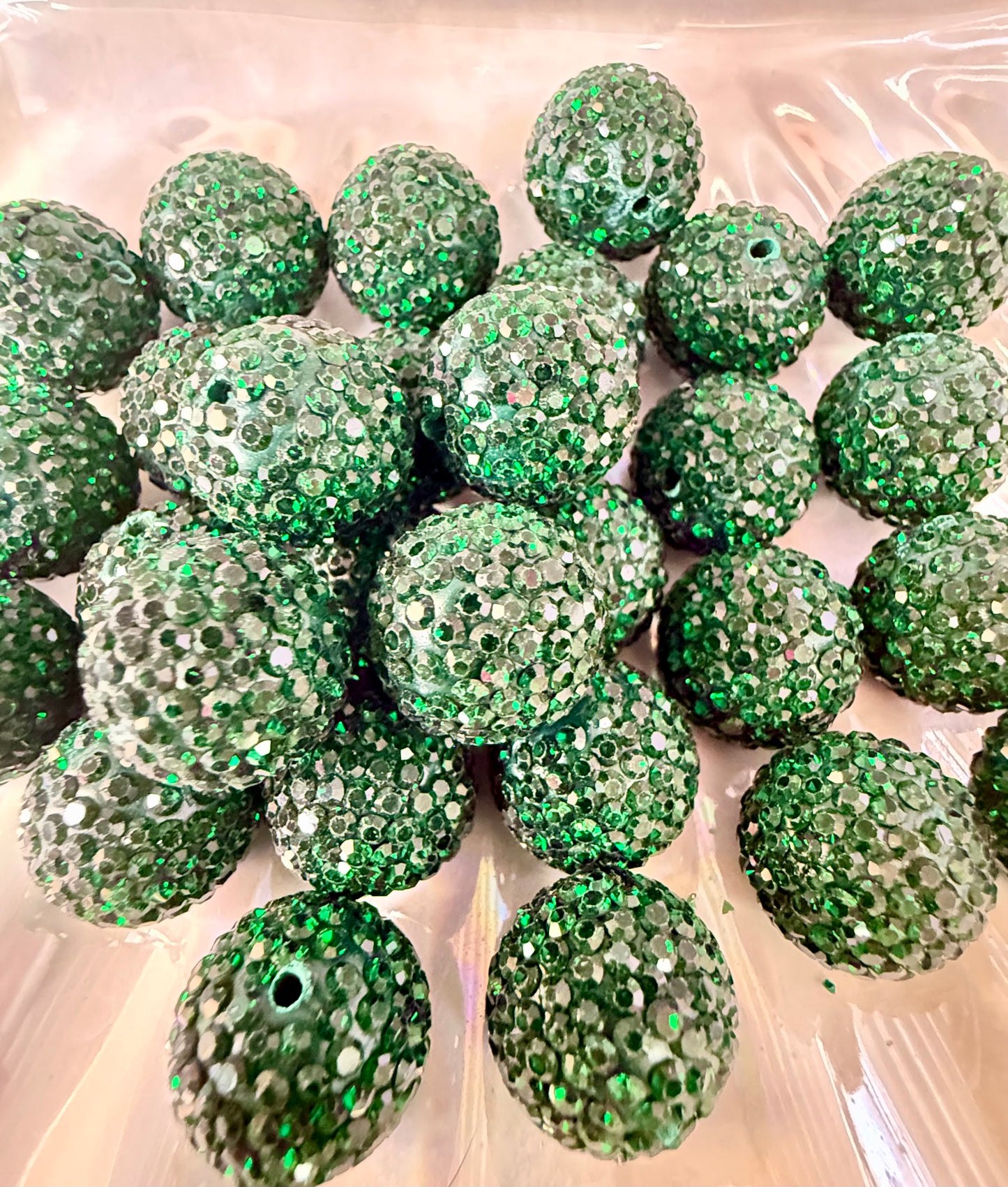 R10- (10PCS) 16mm Emerald Green Pave-rhinestones with Polymer Clay Core Beads for DIY