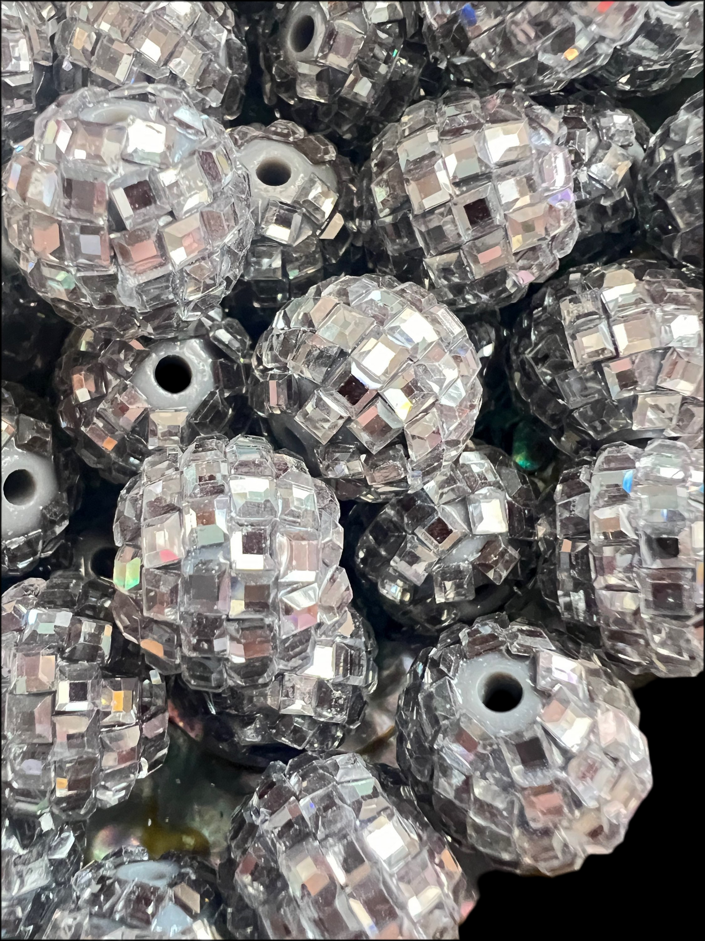 R107 (10PCS)- 16mm Gunmetal Gray DISCO Mirror Round Acrylic Rhinestone Beads