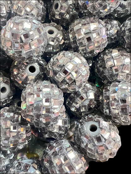 R107 (10PCS)- 16mm Gunmetal Gray DISCO Mirror Round Acrylic Rhinestone Beads