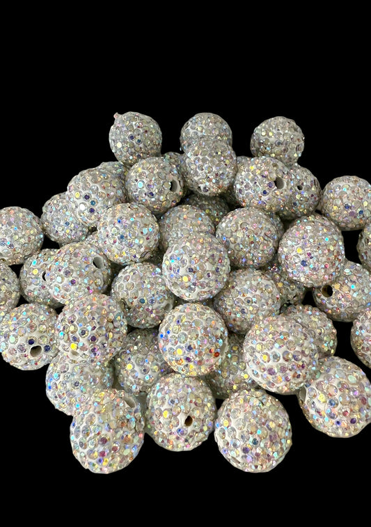 R7- (10PCS) 16mm Silver AB Pave-rhinestones with Polymer Clay Core Beads for DIY