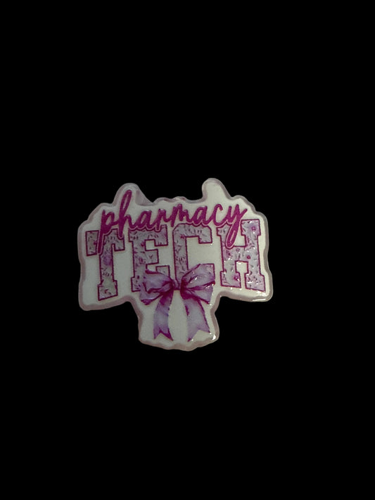 F/ACR70- (2)PCS 1" Pharmacy TECH W/Pink Bow Acrylic Focal Bead for DIY Pens, Keychains, Wristlets, Cup Charms, Car Charms ETC