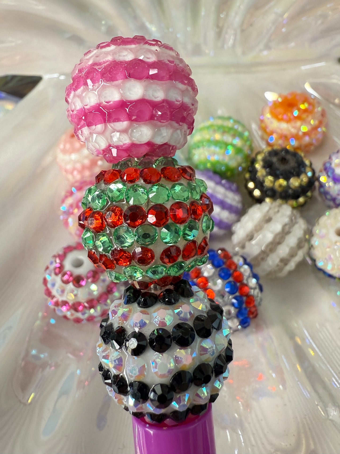 R17- MIXED COLOR (5PCS) 20mm Striped solid AB and Clear Jelly Bubblegum Acrylic RHINESTONE Beads for DIY
