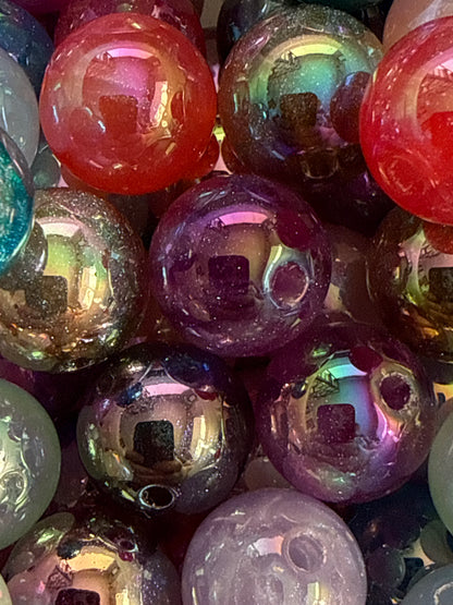 GGB5- (10PCS) 15mm STUNNING Multicolor Rainbow UVAB Galaxy Shimmer Iridescent Mixed Color Acrylic Beads for DIY