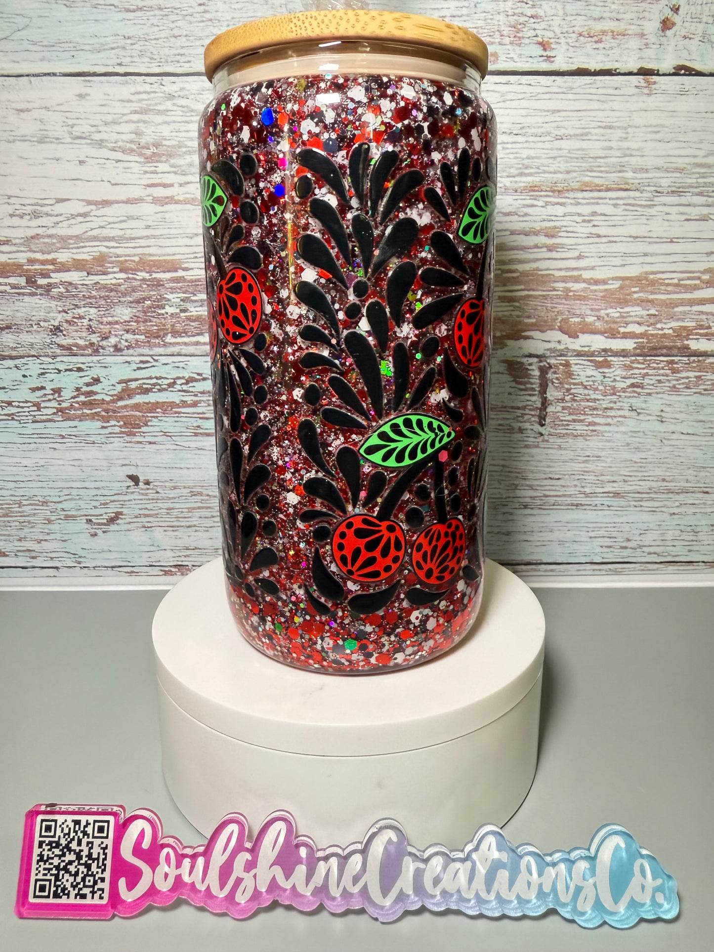 (1)- Ready To Ship CHERRY Design 16OZ ACRYLIC Snow Globe Tumbler