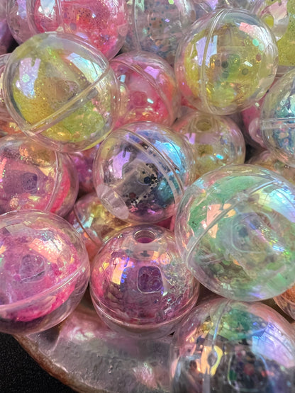 5 PCS- 18mm Bright Neon UVAB W/Glitter inside Mixed Colors Round Acrylic Beads image 0