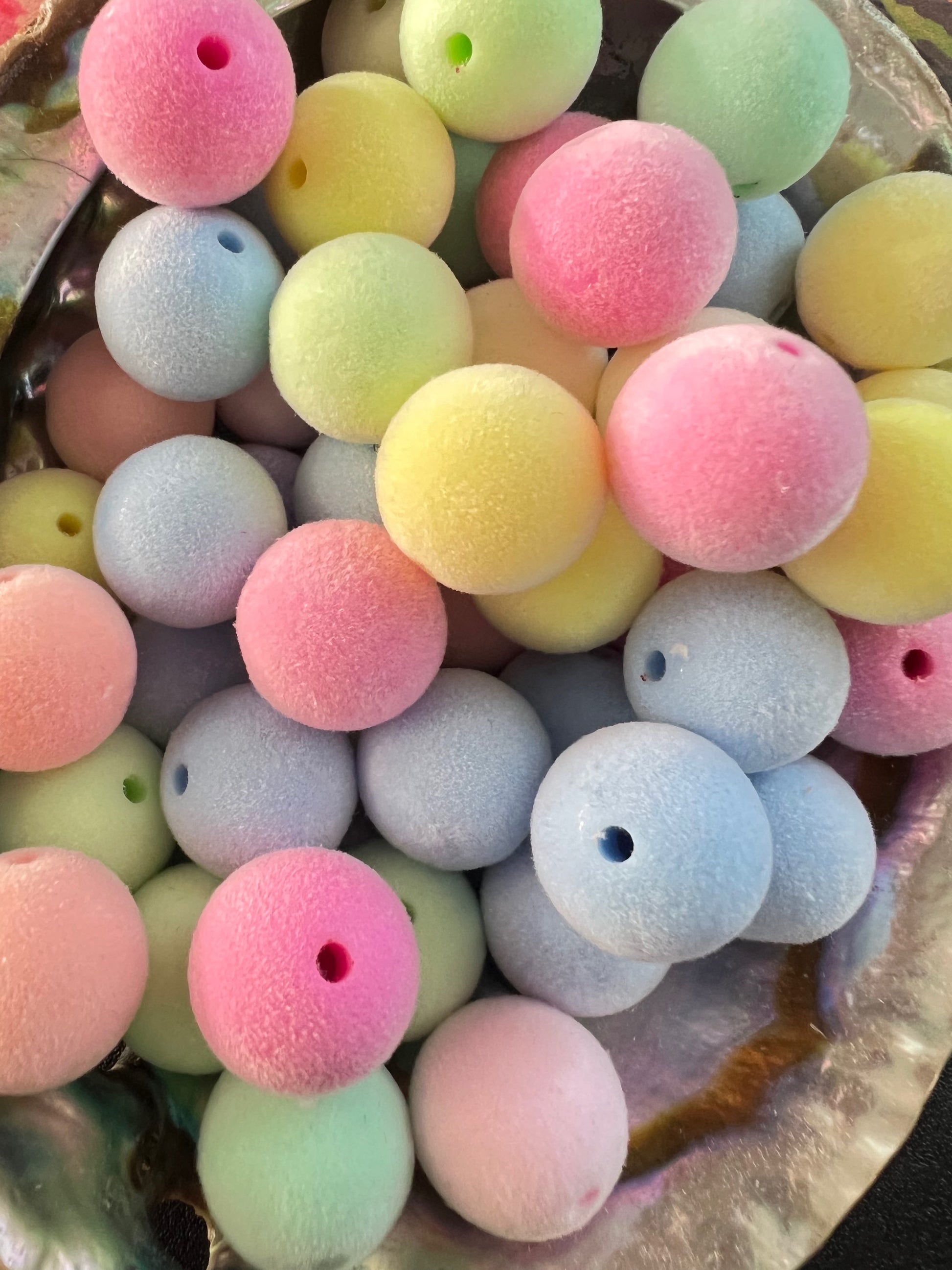 10PCS- 15mm Fuzzy/Flocked Velvet PASTEL Mixed Colors, Soft touch, Round Beads image 1