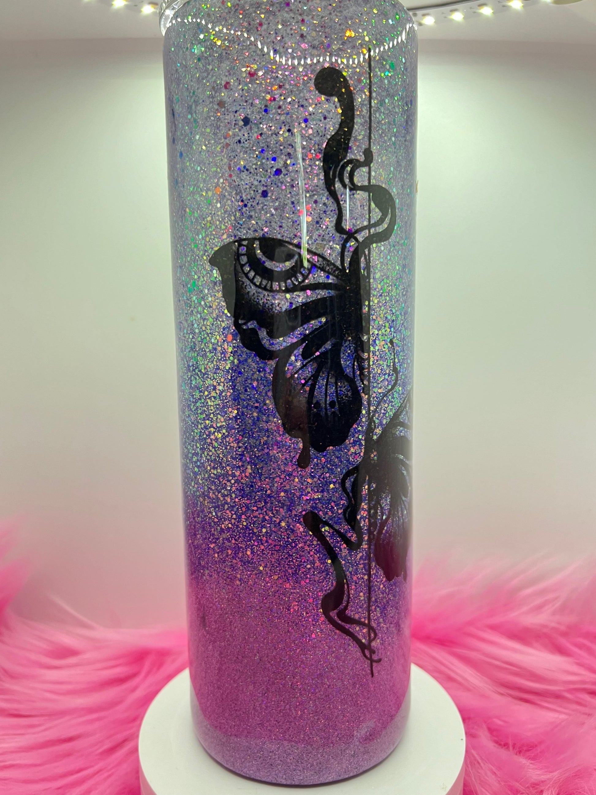 (1)- RTS 30oz Straight BUTTERFLY purple/pink/silver glitter Epoxy Tumbler image 2