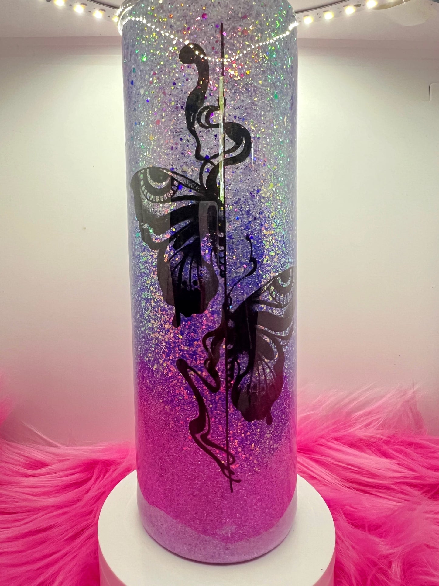 (1)- RTS 30oz Straight BUTTERFLY purple/pink/silver glitter Epoxy Tumbler image 0