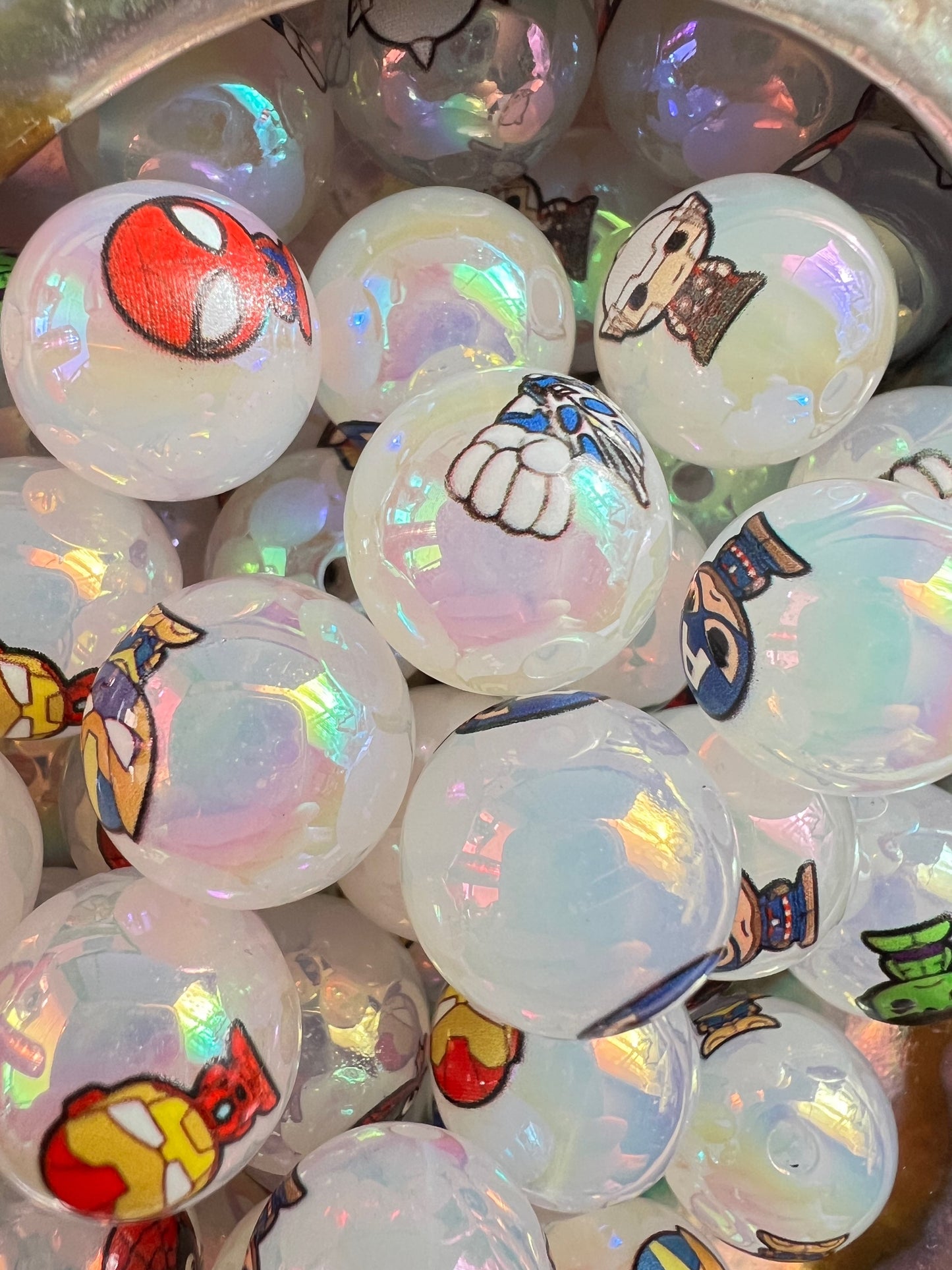 10 PCS- 16mm Super Hero MIX Round UVAB Clear Iridescent Rainbow Acrylic Beads image 1