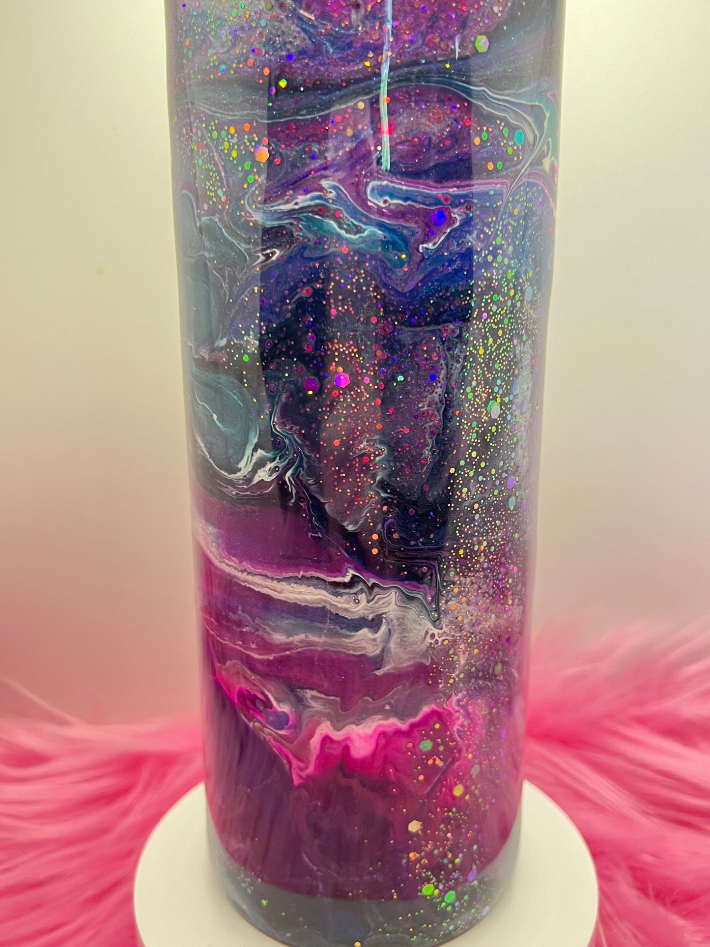 (1)- RTS 30oz Straight Pink/purple/teal/blue MILKY WAY ink/glitter Epoxy Tumbler image 2