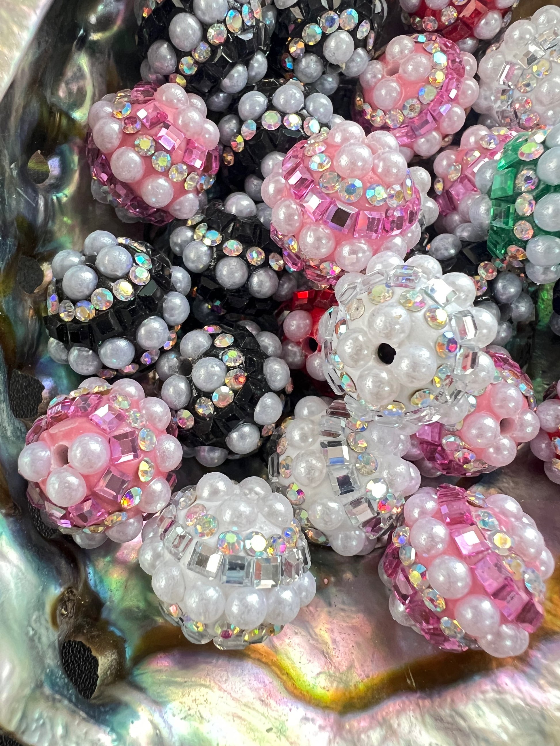 5 PCS - 16mm Beautiful Fancy Round Multicolor Rhinestone/Pearl Acrylic Beads image 2
