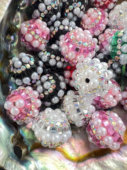 5 PCS - 16mm Beautiful Fancy Round Multicolor Rhinestone/Pearl Acrylic Beads image 2