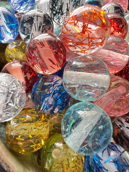 10 PCS- 16mm Clear Round with Strips of Colored Glitter Sparkly Acrylic Beads image 1