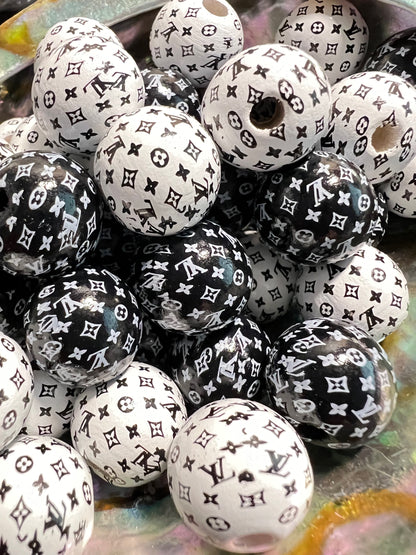 5 PCS -15mm Black & White MIX LV Wood Beads image 1