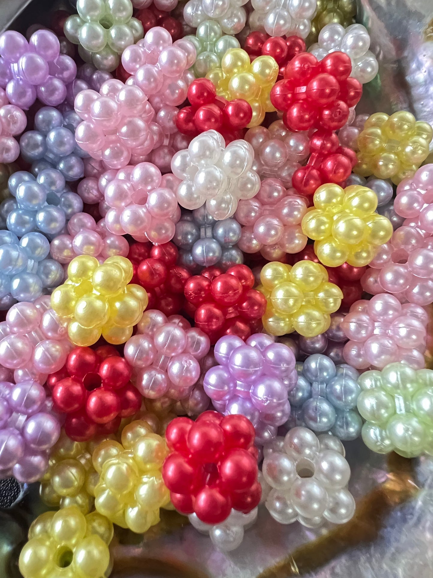 10 PCS - 14mm Fancy Round Multicolor Rhinestone/Pearl Acrylic Beads image 0