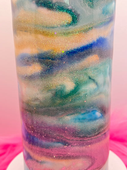  (1)- RTS 30oz Straight Beach Inspired blue/teal/silver ink/Epoxy Tumblere image 3