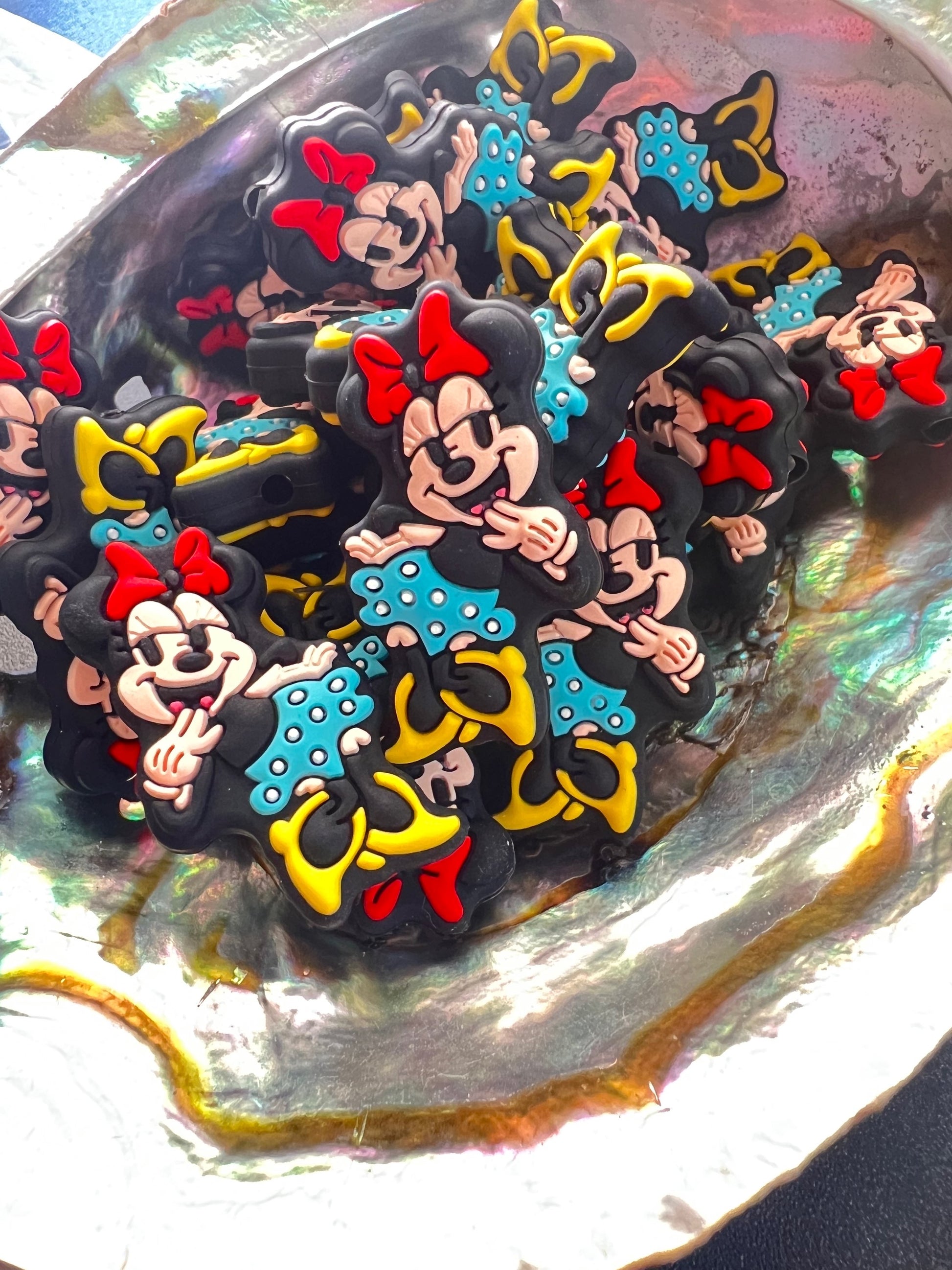 (1)PC- Cute Baby Girl Mouse -Minnie- LV PJ'S Focal Bead image 0