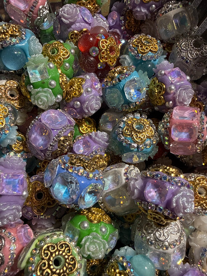 R134- (5PCS) 18mm Round FANCY Floral/Rhinestone/Gems Lantern Style Beads for DIY