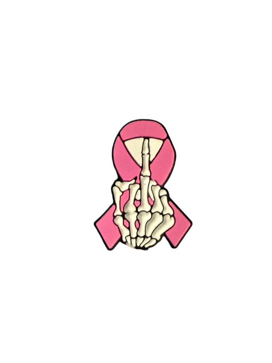 F/DX 1- (1)PC 1.1" Pink Ribbon W/ Skeleton F You Hand Sign Focal Bead for DIY Keychains, Wristlets, Cup Charms, Car Charms ETC