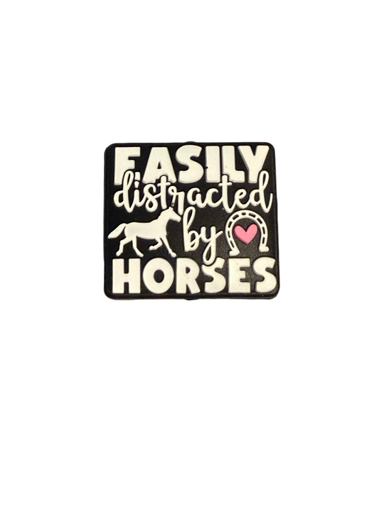 F/C17- (1)PC 1.1" EASILY distracted by HORSES W/Horse/Horseshoe  Focal Bead for DIY Keychains, Wristlets, Cup Charms, Car Charms ETC