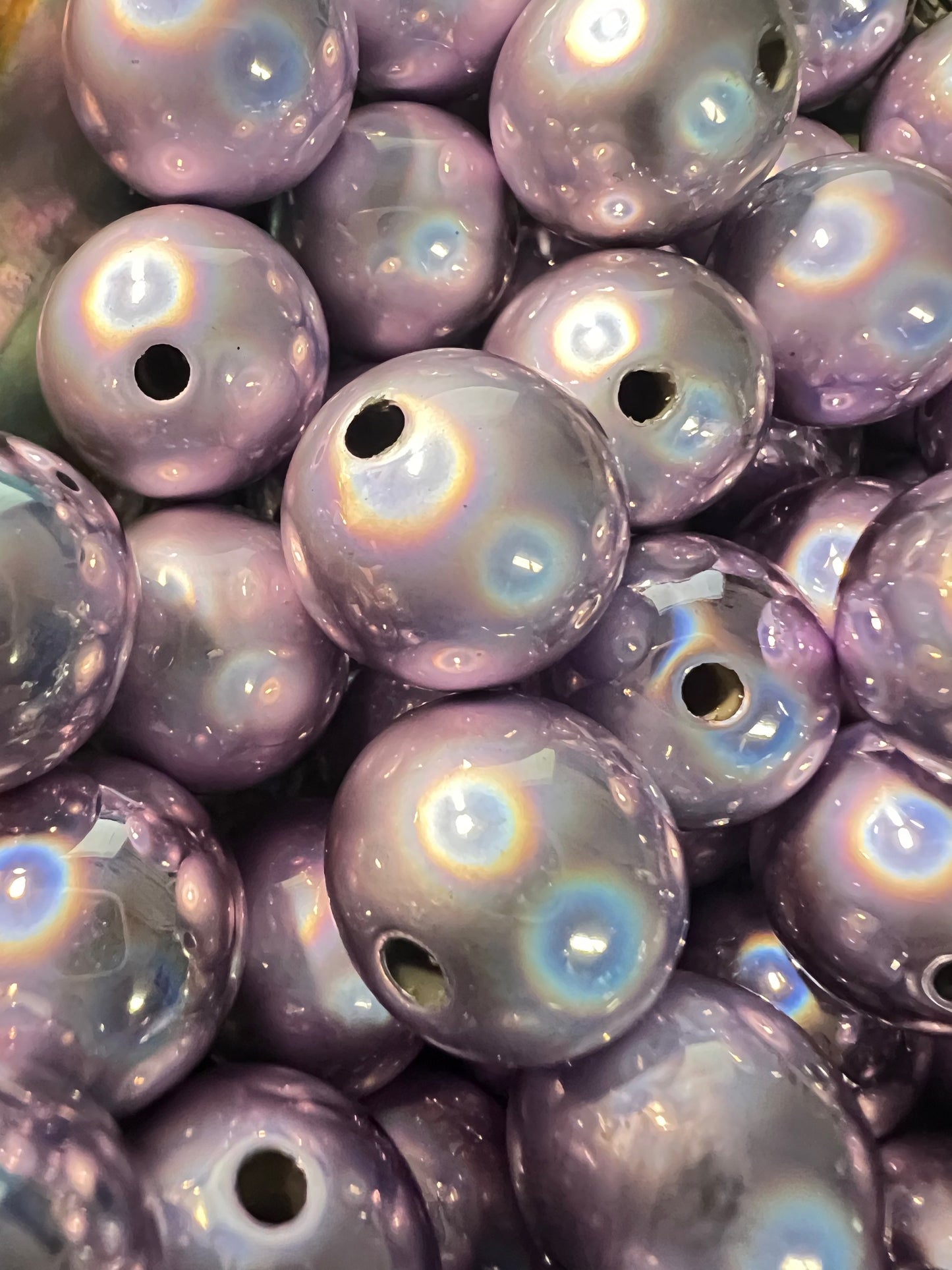 10 PCS - 16mm Lavender Purple Glossy Holographic/Metallic Acrylic Beads image 0