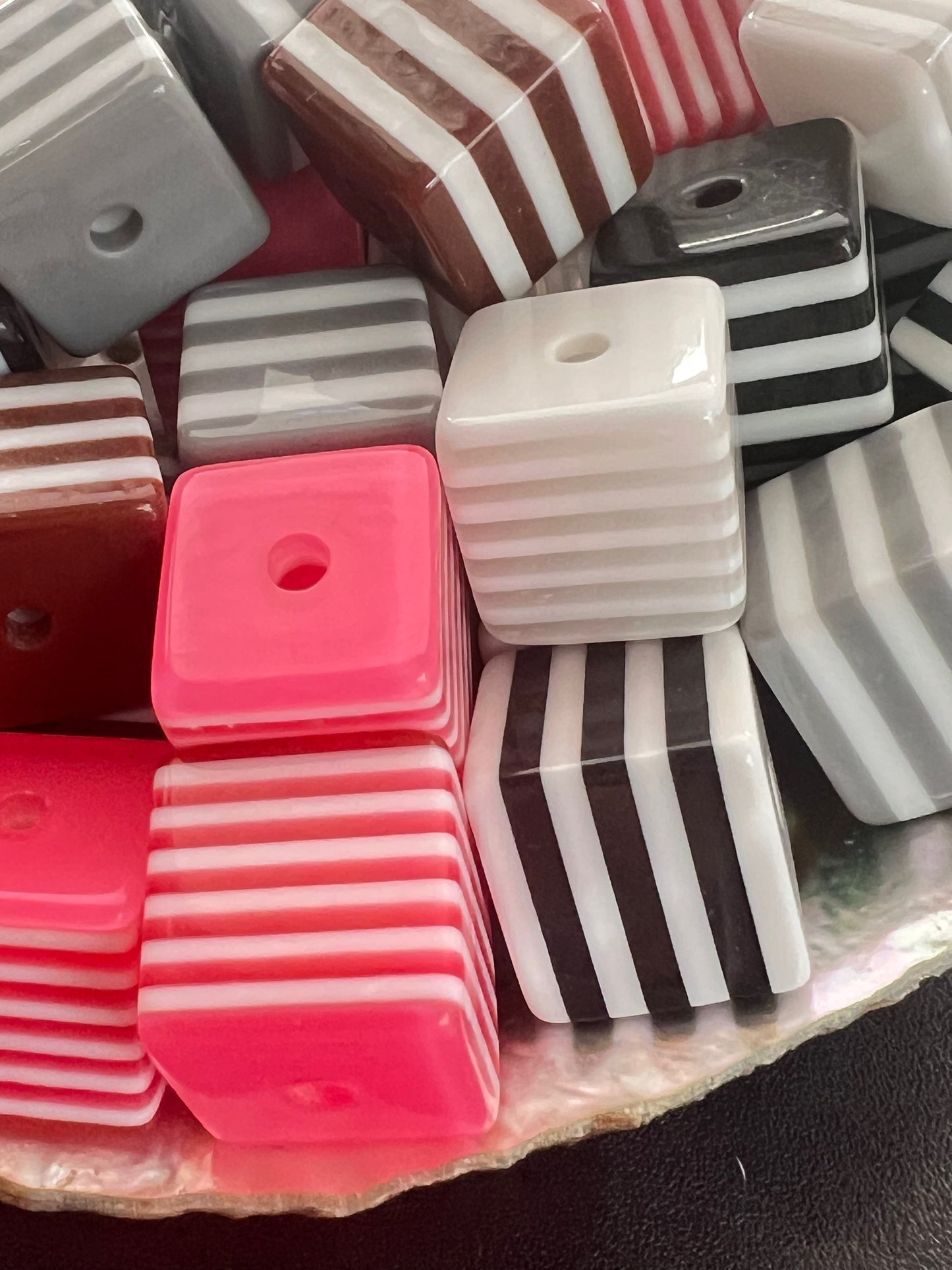 10 PCS - 14mm Multi Color Striped Cube/Square Bead image 3