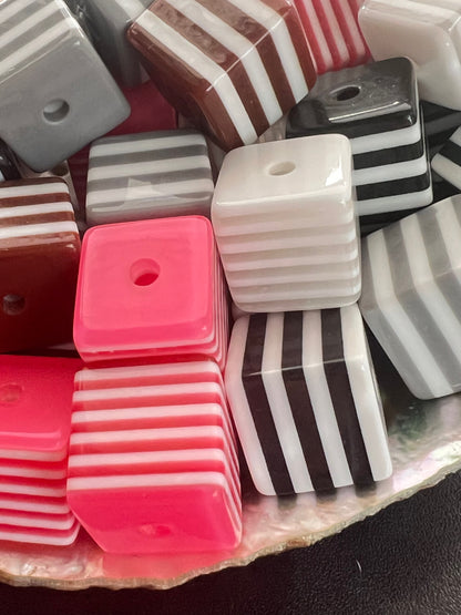 10 PCS - 14mm Multi Color Striped Cube/Square Bead image 3